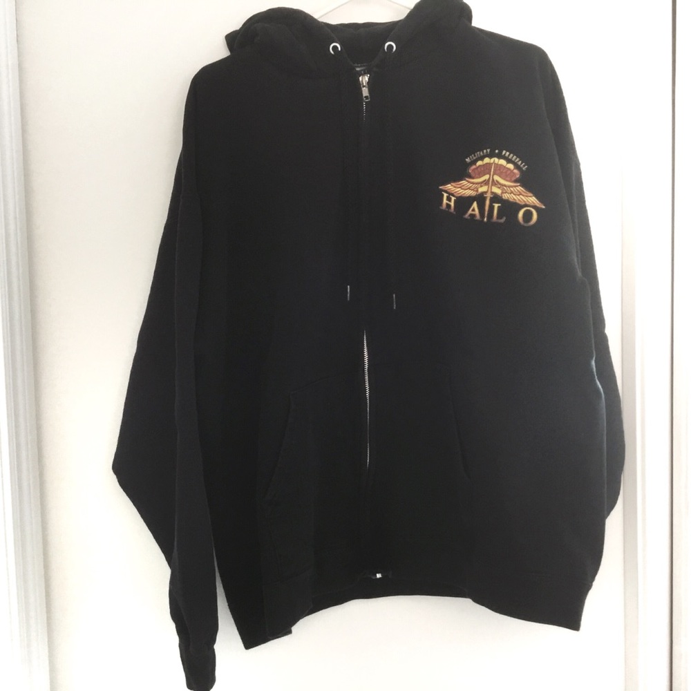 Hanes | Men’s hoodie, large, full front zip. HALO insignia. Preloved.